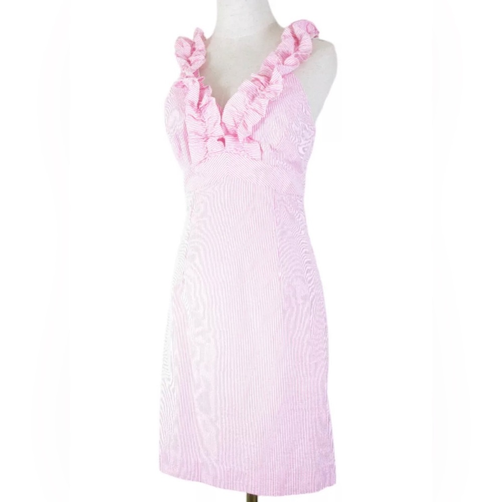 Lilly Pulitzer Womens Phoebe Ruffle Neckline Pink Stripe Sheath Dress Size 00